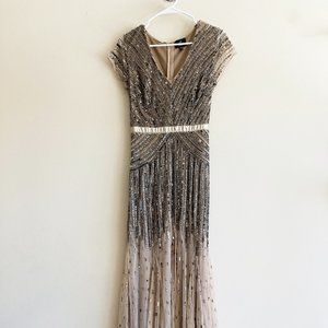 Adrianna Papell Art Deco Glamorous Sequin Beaded Evening Gown Size 4/6/10